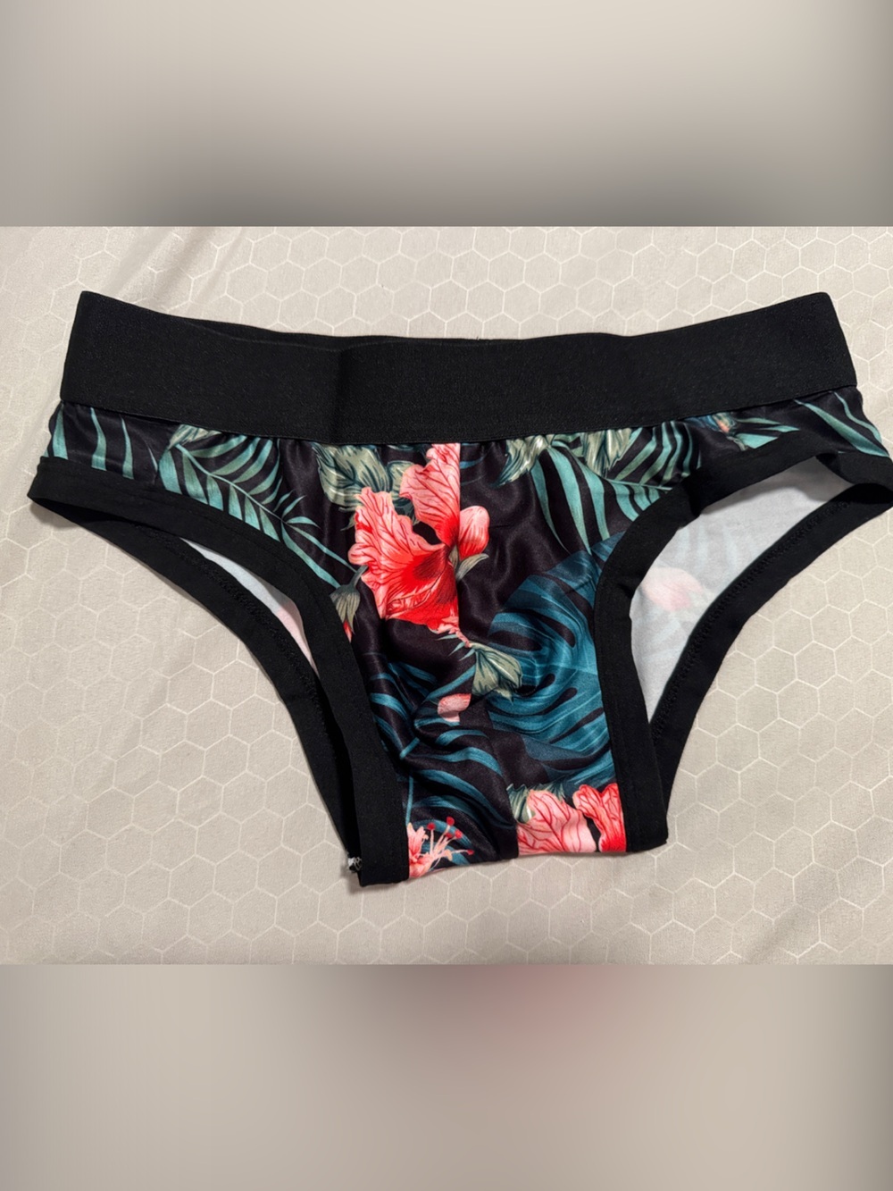 Tropical Floral Bikini Bottoms - Black with Pink & Teal Print